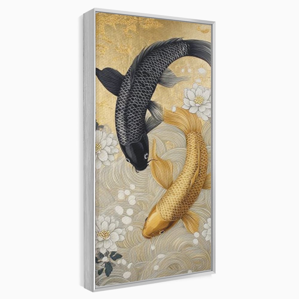 Leinwandbilder Premium, LuxCanva® M1414, Gold und Geheimnis in den Tiefen, Harmonie, Blumen, Schwarz, Gold, Wohlstand, Fische, Koi, Fische, Meditation, Meditation, Zen, Orientalisch, Büro, Wohnen, Kinderzimmer