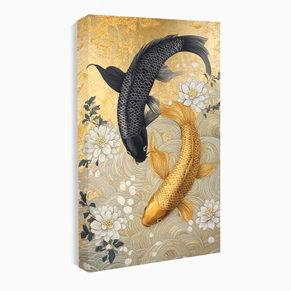 Leinwandbilder Premium, LuxCanva® M1414, Gold und Geheimnis in den Tiefen, Harmonie, Blumen, Schwarz, Gold, Wohlstand, Fische, Koi, Fische, Meditation, Meditation, Zen, Orientalisch, Büro, Wohnen, Kinderzimmer