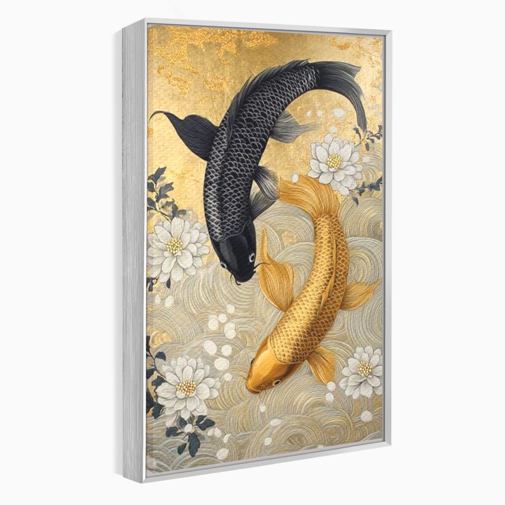 Leinwandbilder Premium, LuxCanva® M1414, Gold und Geheimnis in den Tiefen, Harmonie, Blumen, Schwarz, Gold, Wohlstand, Fische, Koi, Fische, Meditation, Meditation, Zen, Orientalisch, Büro, Wohnen, Kinderzimmer
