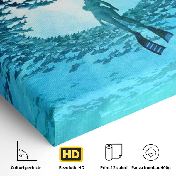 Leinwand Wandkunst Canvas Premium, LuxCanva® M1415, Ozean Dressing, Taucher, Wasser, Ozean, Fisch, Kreis, Kreis, Strudel, tief, Licht, Tanzen, Büro, Wohnen, Kinderzimmer