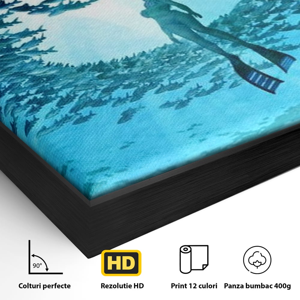 Leinwand Wandkunst Canvas Premium, LuxCanva® M1415, Ozean Dressing, Taucher, Wasser, Ozean, Fisch, Kreis, Kreis, Strudel, tief, Licht, Tanzen, Büro, Wohnen, Kinderzimmer