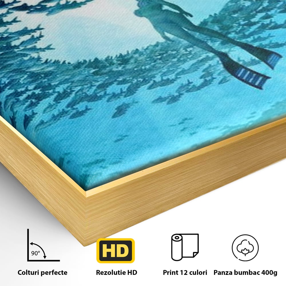 Leinwand Wandkunst Canvas Premium, LuxCanva® M1415, Ozean Dressing, Taucher, Wasser, Ozean, Fisch, Kreis, Kreis, Strudel, tief, Licht, Tanzen, Büro, Wohnen, Kinderzimmer