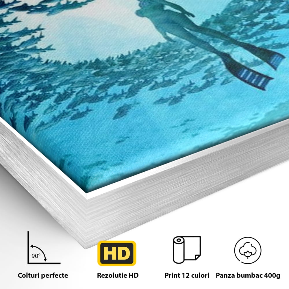 Leinwand Wandkunst Canvas Premium, LuxCanva® M1415, Ozean Dressing, Taucher, Wasser, Ozean, Fisch, Kreis, Kreis, Strudel, tief, Licht, Tanzen, Büro, Wohnen, Kinderzimmer