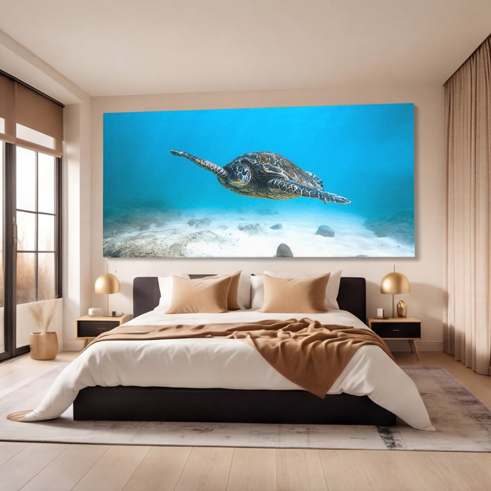 Leinwand Wandkunst Canvas Premium, LuxCanva® M1416, Unendlichkeit schwimmend, Schildkröte, Ozean, Sand, Freiheit, Gleichgewicht, Wasser, aquatisch, Frieden, Leben, Energie, Büro, Wohnen, Kinderzimmer