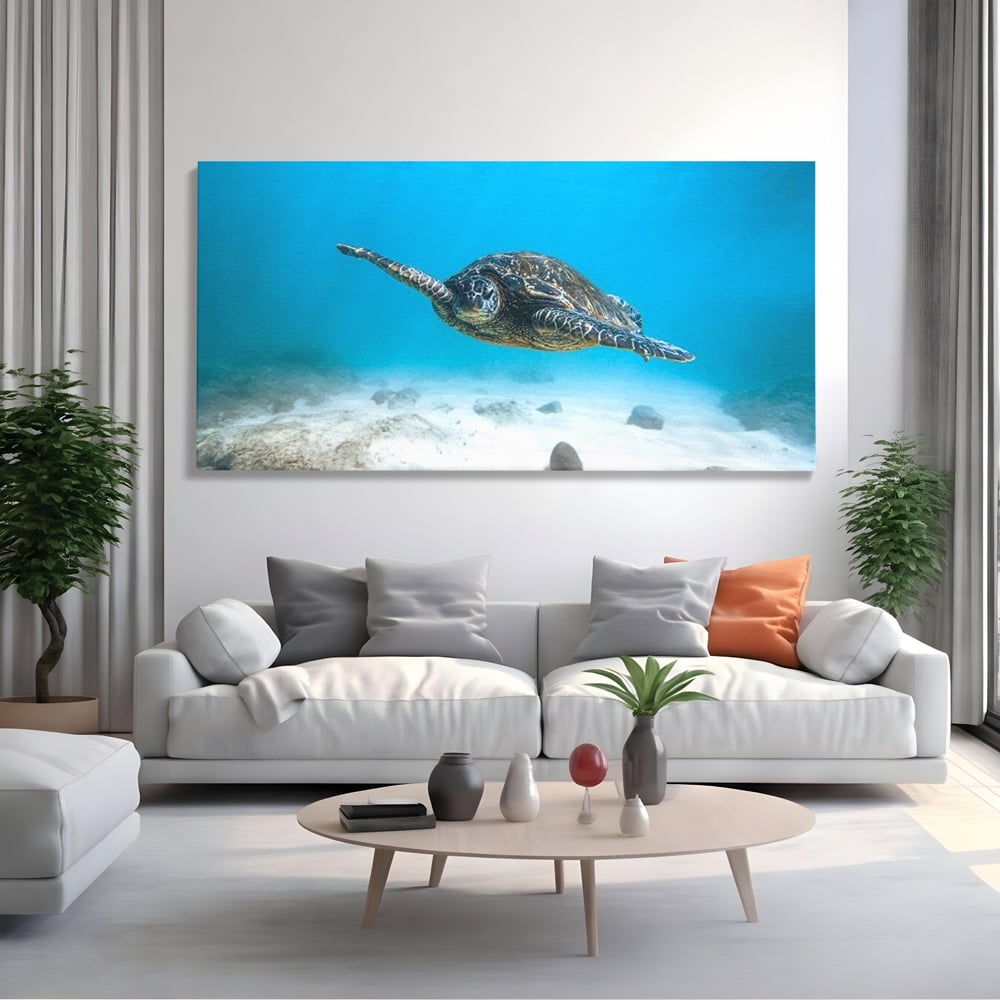 Leinwand Wandkunst Canvas Premium, LuxCanva® M1416, Unendlichkeit schwimmend, Schildkröte, Ozean, Sand, Freiheit, Gleichgewicht, Wasser, aquatisch, Frieden, Leben, Energie, Büro, Wohnen, Kinderzimmer