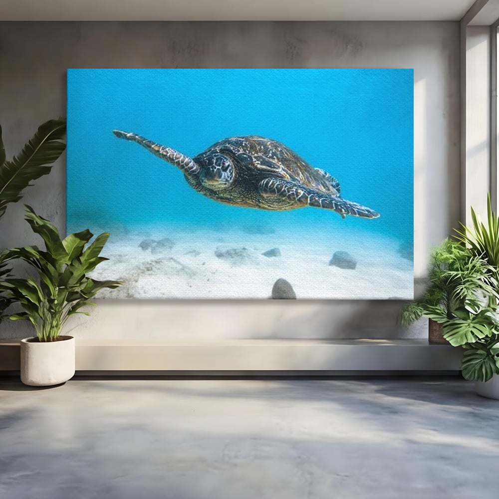 Leinwand Wandkunst Canvas Premium, LuxCanva® M1416, Unendlichkeit schwimmend, Schildkröte, Ozean, Sand, Freiheit, Gleichgewicht, Wasser, aquatisch, Frieden, Leben, Energie, Büro, Wohnen, Kinderzimmer