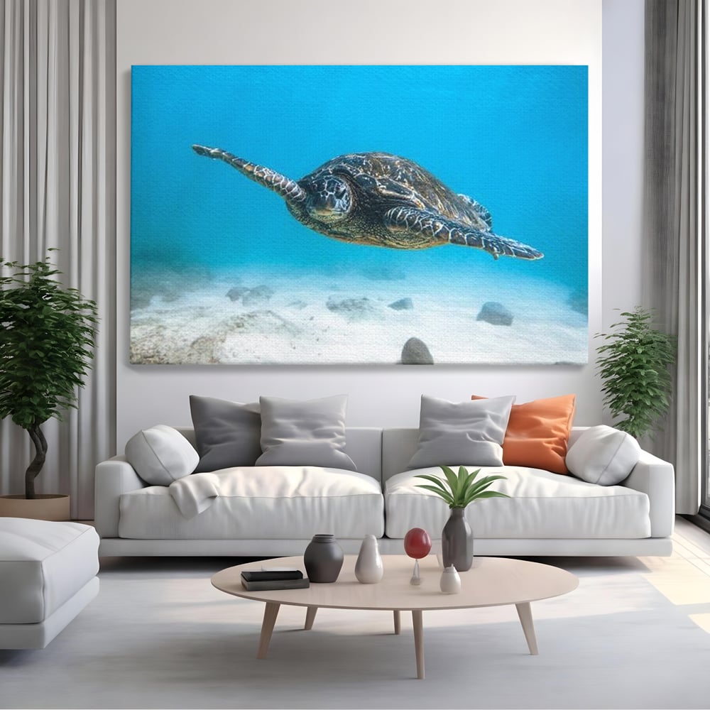 Leinwand Wandkunst Canvas Premium, LuxCanva® M1416, Unendlichkeit schwimmend, Schildkröte, Ozean, Sand, Freiheit, Gleichgewicht, Wasser, aquatisch, Frieden, Leben, Energie, Büro, Wohnen, Kinderzimmer