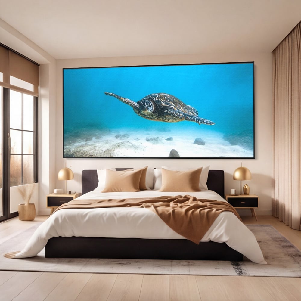 Leinwand Wandkunst Canvas Premium, LuxCanva® M1416, Unendlichkeit schwimmend, Schildkröte, Ozean, Sand, Freiheit, Gleichgewicht, Wasser, aquatisch, Frieden, Leben, Energie, Büro, Wohnen, Kinderzimmer