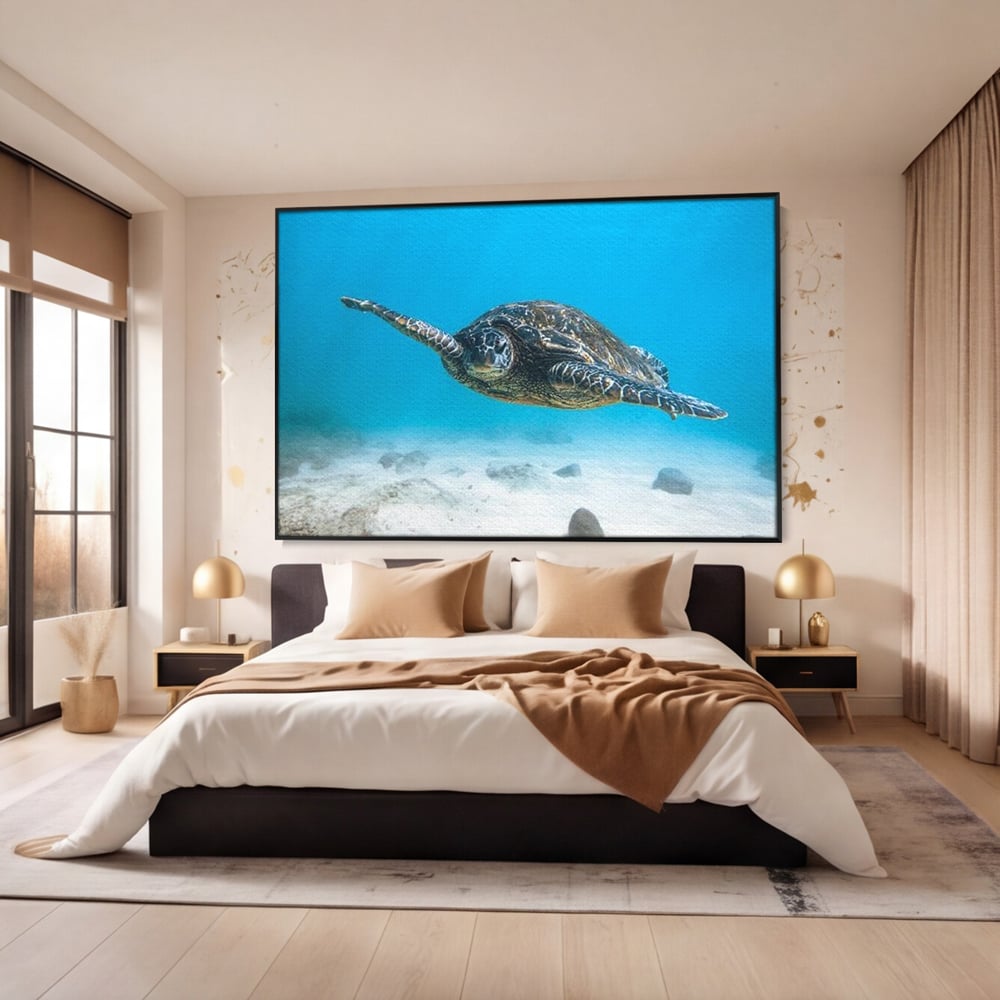 Leinwand Wandkunst Canvas Premium, LuxCanva® M1416, Unendlichkeit schwimmend, Schildkröte, Ozean, Sand, Freiheit, Gleichgewicht, Wasser, aquatisch, Frieden, Leben, Energie, Büro, Wohnen, Kinderzimmer