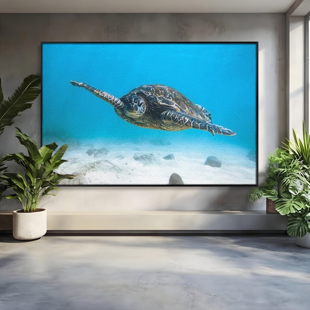 Leinwand Wandkunst Canvas Premium, LuxCanva® M1416, Unendlichkeit schwimmend, Schildkröte, Ozean, Sand, Freiheit, Gleichgewicht, Wasser, aquatisch, Frieden, Leben, Energie, Büro, Wohnen, Kinderzimmer