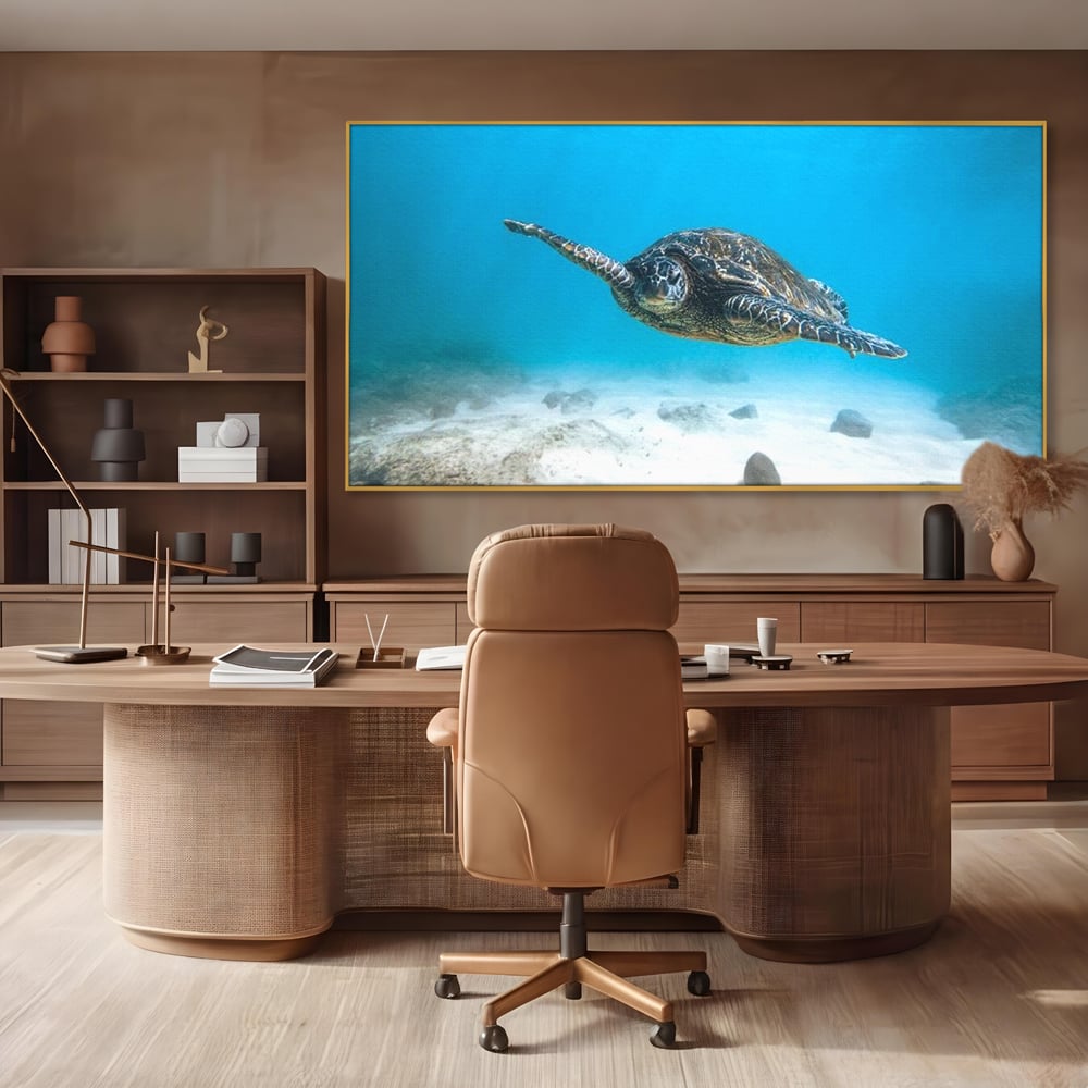 Leinwand Wandkunst Canvas Premium, LuxCanva® M1416, Unendlichkeit schwimmend, Schildkröte, Ozean, Sand, Freiheit, Gleichgewicht, Wasser, aquatisch, Frieden, Leben, Energie, Büro, Wohnen, Kinderzimmer