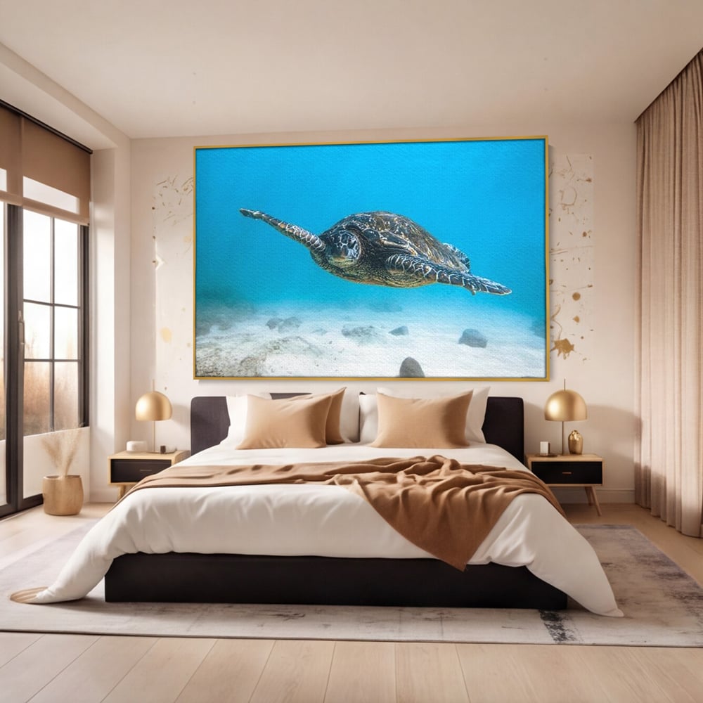 Leinwand Wandkunst Canvas Premium, LuxCanva® M1416, Unendlichkeit schwimmend, Schildkröte, Ozean, Sand, Freiheit, Gleichgewicht, Wasser, aquatisch, Frieden, Leben, Energie, Büro, Wohnen, Kinderzimmer