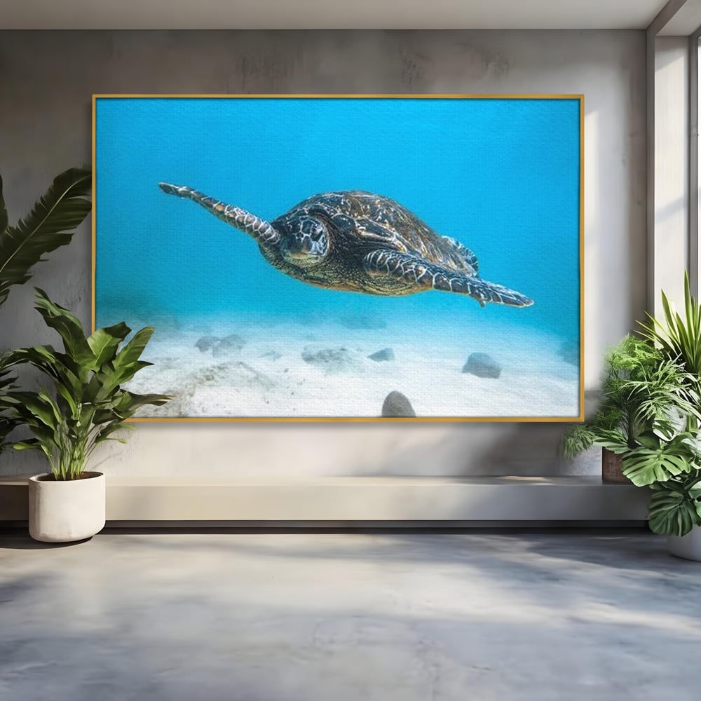 Leinwand Wandkunst Canvas Premium, LuxCanva® M1416, Unendlichkeit schwimmend, Schildkröte, Ozean, Sand, Freiheit, Gleichgewicht, Wasser, aquatisch, Frieden, Leben, Energie, Büro, Wohnen, Kinderzimmer