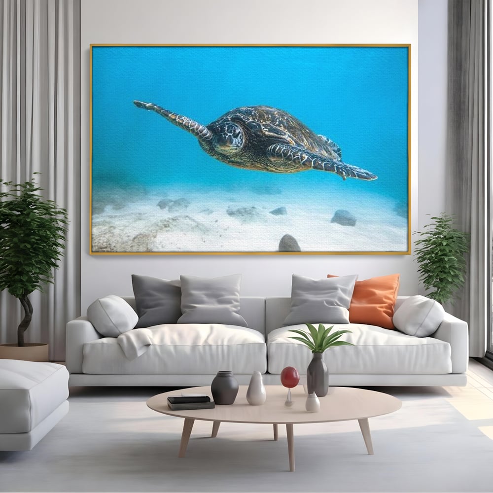 Leinwand Wandkunst Canvas Premium, LuxCanva® M1416, Unendlichkeit schwimmend, Schildkröte, Ozean, Sand, Freiheit, Gleichgewicht, Wasser, aquatisch, Frieden, Leben, Energie, Büro, Wohnen, Kinderzimmer