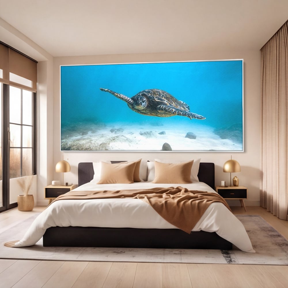 Leinwand Wandkunst Canvas Premium, LuxCanva® M1416, Unendlichkeit schwimmend, Schildkröte, Ozean, Sand, Freiheit, Gleichgewicht, Wasser, aquatisch, Frieden, Leben, Energie, Büro, Wohnen, Kinderzimmer