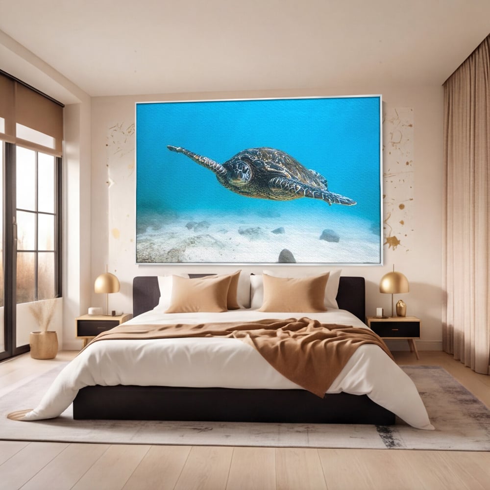 Leinwand Wandkunst Canvas Premium, LuxCanva® M1416, Unendlichkeit schwimmend, Schildkröte, Ozean, Sand, Freiheit, Gleichgewicht, Wasser, aquatisch, Frieden, Leben, Energie, Büro, Wohnen, Kinderzimmer