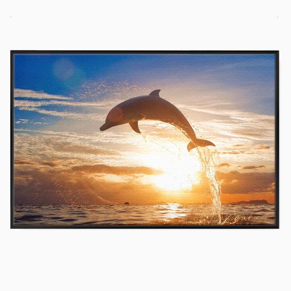 Tablou Canvas Premium, LuxCanva® M1417, Sarutul Soarelui, Delfin, Salt, Valuri, Apa, Ocean, Apus, Energie, Viata, Joaca, Libertate, Mamifer, Birou, Living, Camera Copil