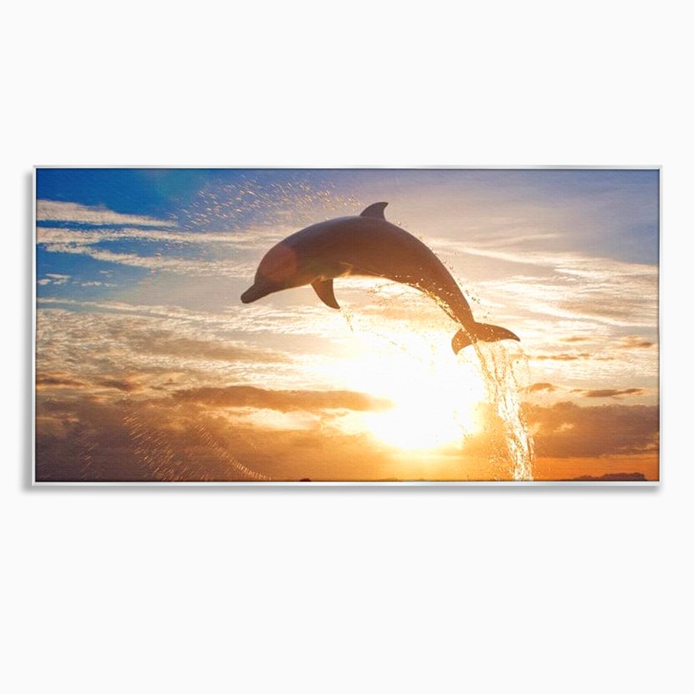 Tablou Canvas Premium, LuxCanva® M1417, Sarutul Soarelui, Delfin, Salt, Valuri, Apa, Ocean, Apus, Energie, Viata, Joaca, Libertate, Mamifer, Birou, Living, Camera Copil