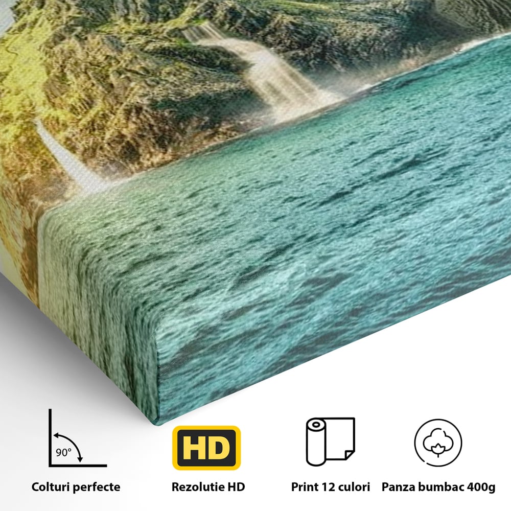 Tablou Canvas Premium, LuxCanva® M1418, Insula Testoasei, Rasarit, Ocean, Insula, Testoasa, Cascada, Stanci, Apa, Pasari, Natura, Peisaj, Magic, Birou, Living, Camera Copil