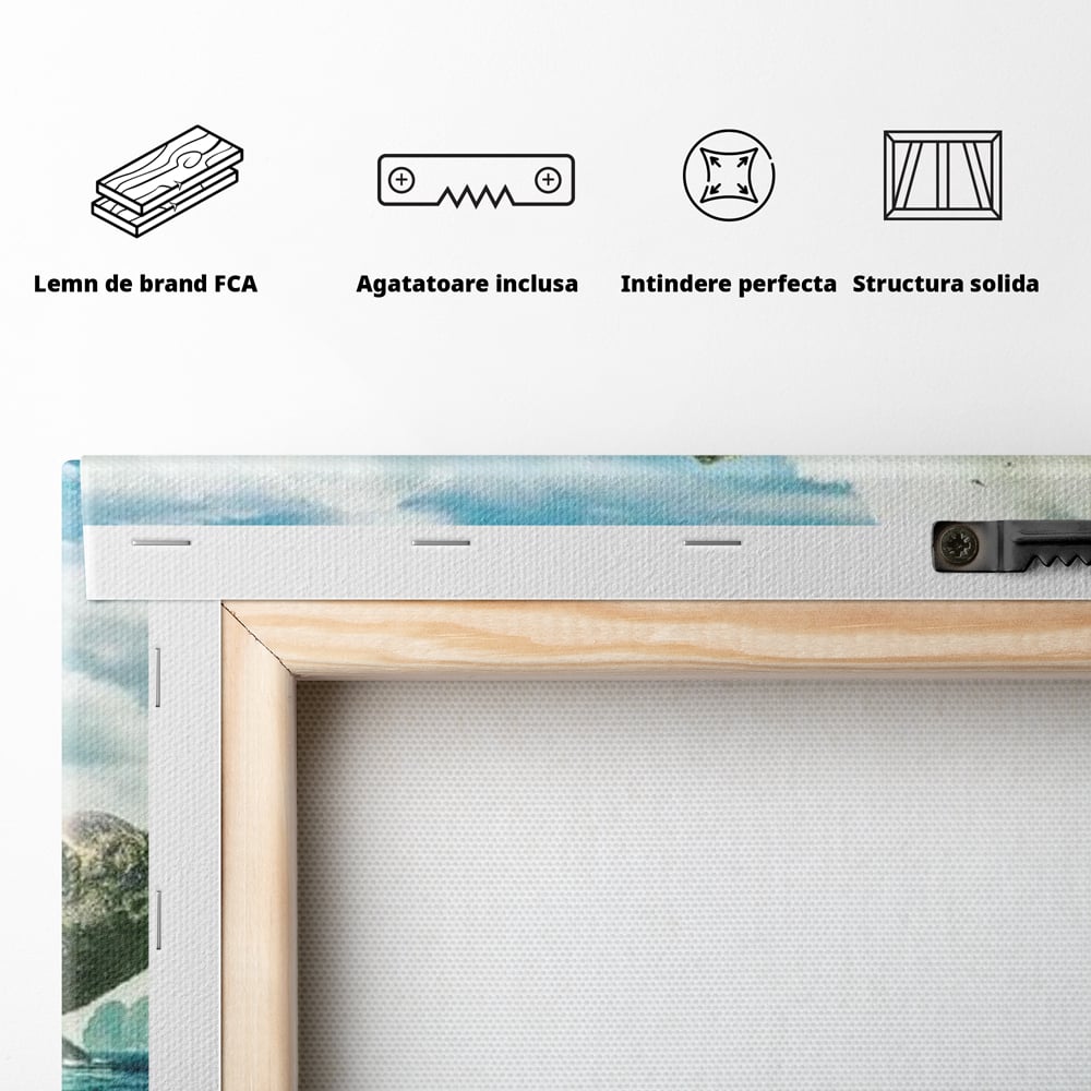 Tablou Canvas Premium, LuxCanva® M1418, Insula Testoasei, Rasarit, Ocean, Insula, Testoasa, Cascada, Stanci, Apa, Pasari, Natura, Peisaj, Magic, Birou, Living, Camera Copil