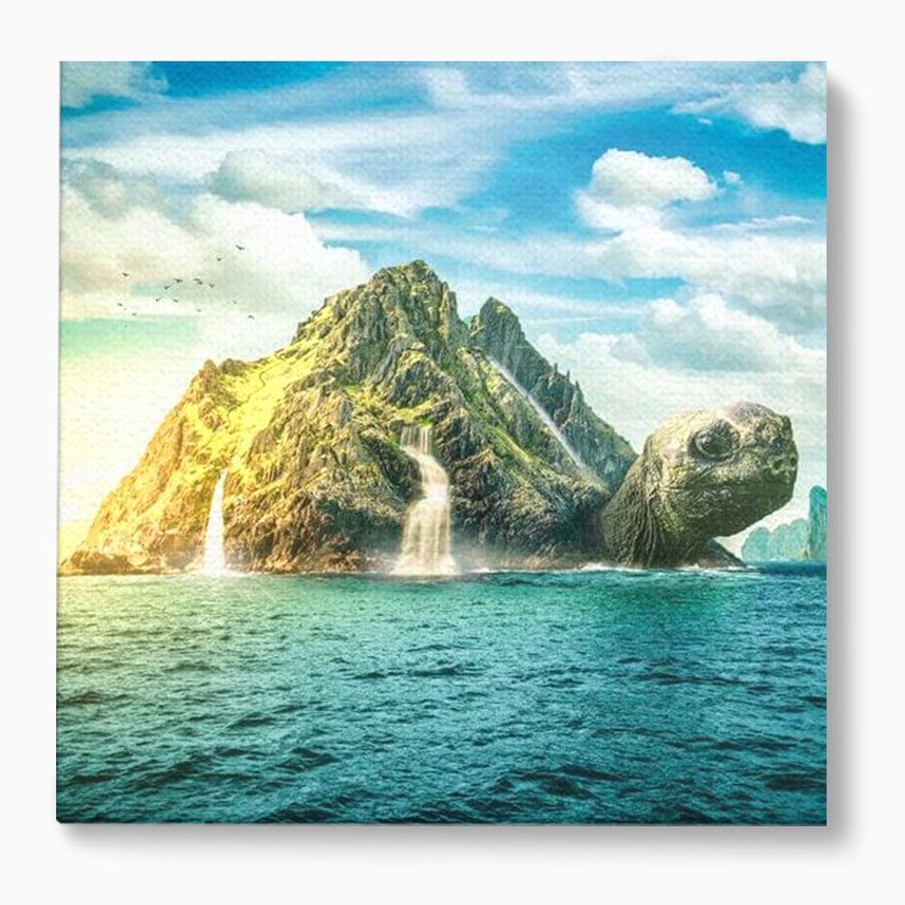 Tablou Canvas Premium, LuxCanva® M1418, Insula Testoasei, Rasarit, Ocean, Insula, Testoasa, Cascada, Stanci, Apa, Pasari, Natura, Peisaj, Magic, Birou, Living, Camera Copil