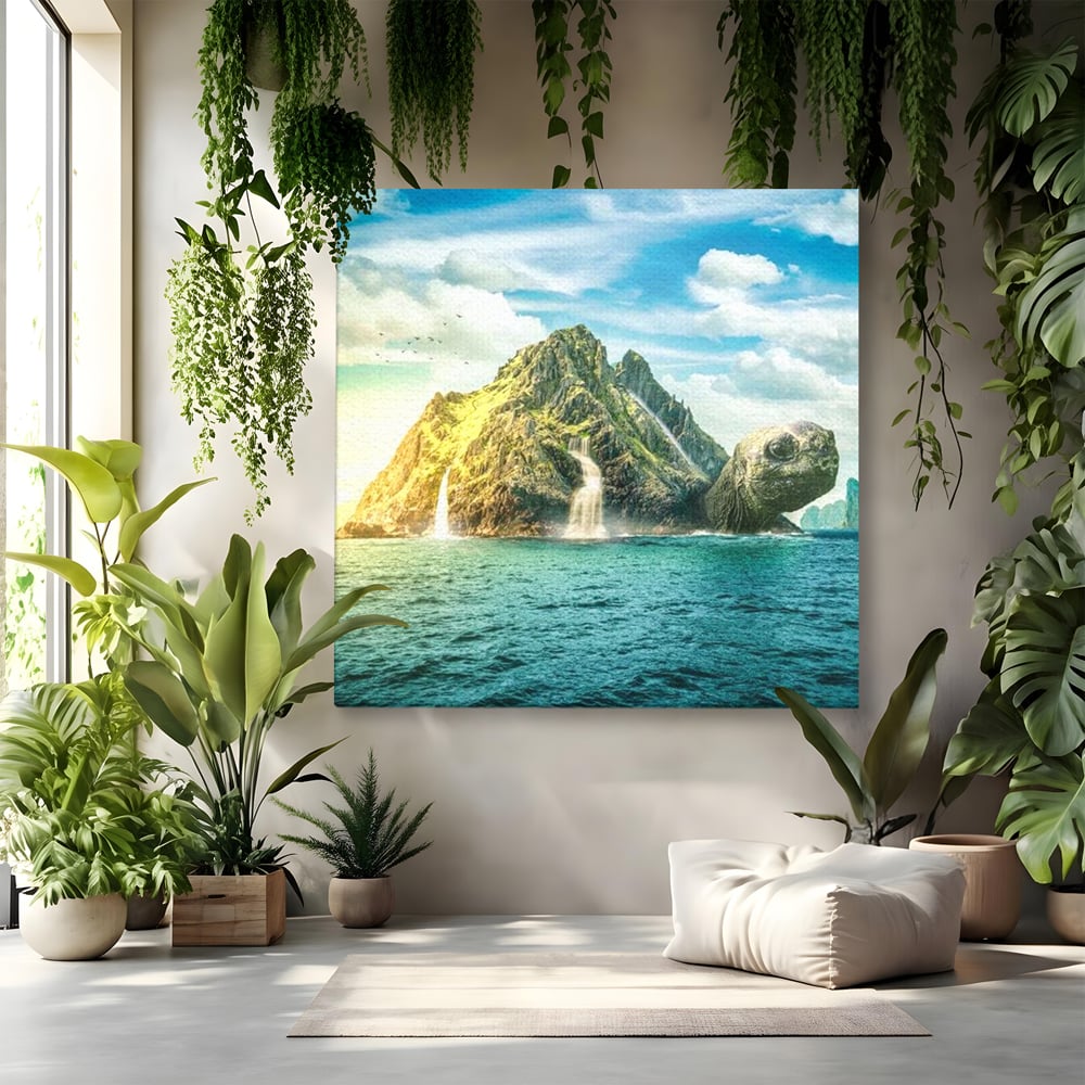Tablou Canvas Premium, LuxCanva® M1418, Insula Testoasei, Rasarit, Ocean, Insula, Testoasa, Cascada, Stanci, Apa, Pasari, Natura, Peisaj, Magic, Birou, Living, Camera Copil