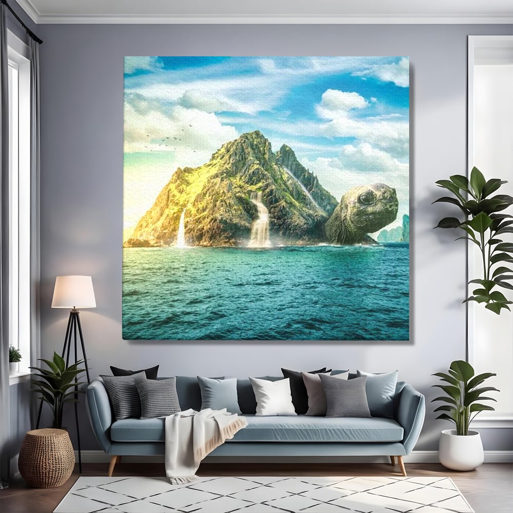 Tablou Canvas Premium, LuxCanva® M1418, Insula Testoasei, Rasarit, Ocean, Insula, Testoasa, Cascada, Stanci, Apa, Pasari, Natura, Peisaj, Magic, Birou, Living, Camera Copil