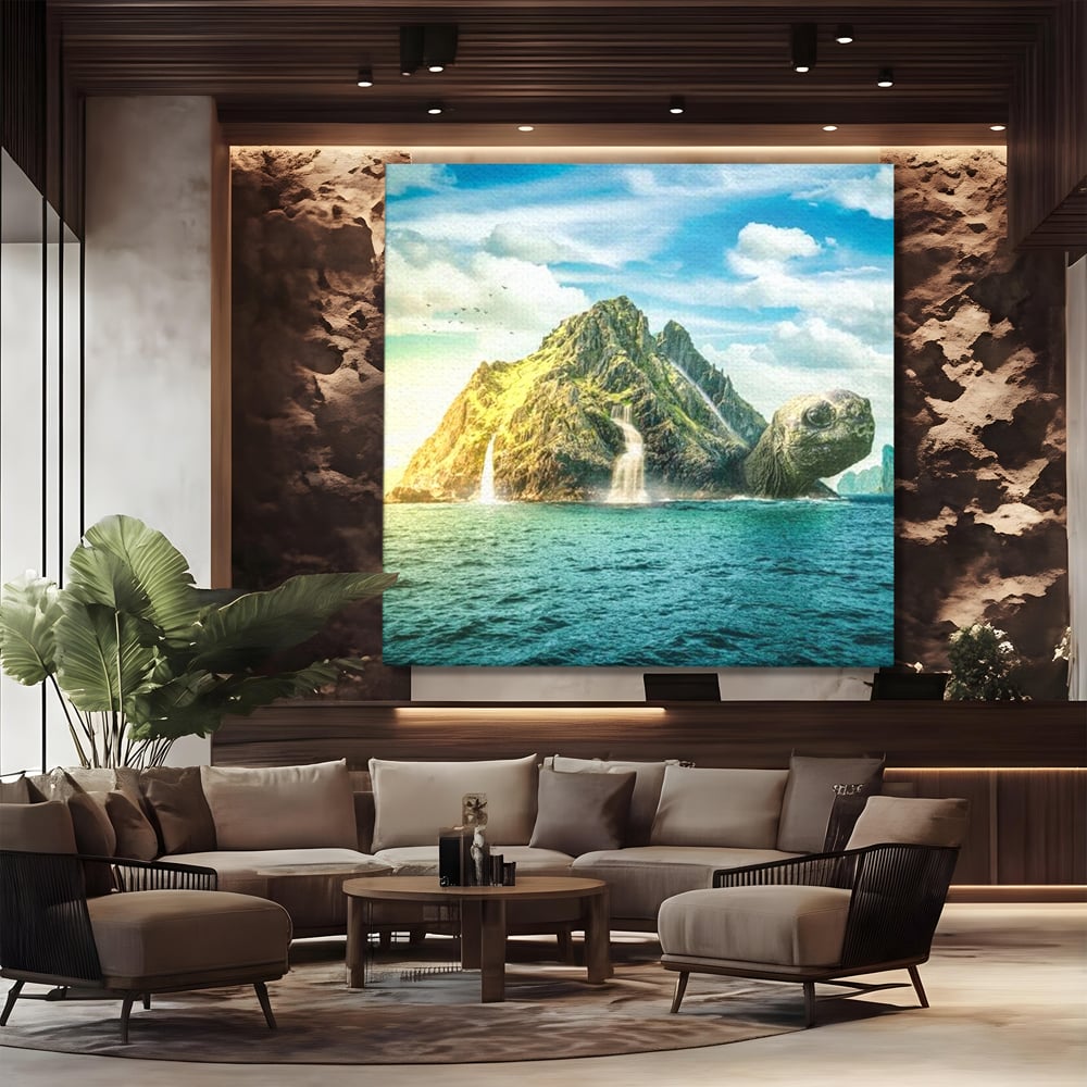 Tablou Canvas Premium, LuxCanva® M1418, Insula Testoasei, Rasarit, Ocean, Insula, Testoasa, Cascada, Stanci, Apa, Pasari, Natura, Peisaj, Magic, Birou, Living, Camera Copil