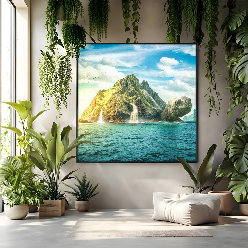 Tablou Canvas Premium, LuxCanva® M1418, Insula Testoasei, Rasarit, Ocean, Insula, Testoasa, Cascada, Stanci, Apa, Pasari, Natura, Peisaj, Magic, Birou, Living, Camera Copil