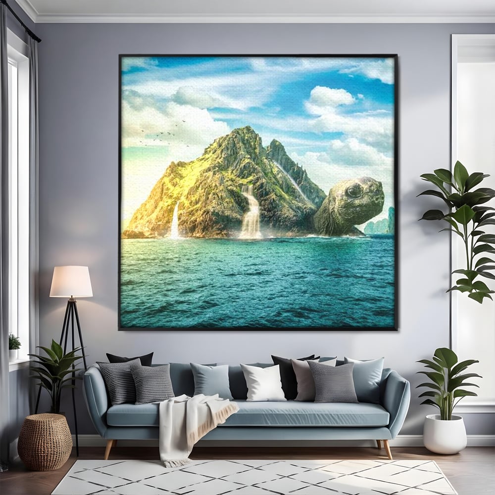Tablou Canvas Premium, LuxCanva® M1418, Insula Testoasei, Rasarit, Ocean, Insula, Testoasa, Cascada, Stanci, Apa, Pasari, Natura, Peisaj, Magic, Birou, Living, Camera Copil