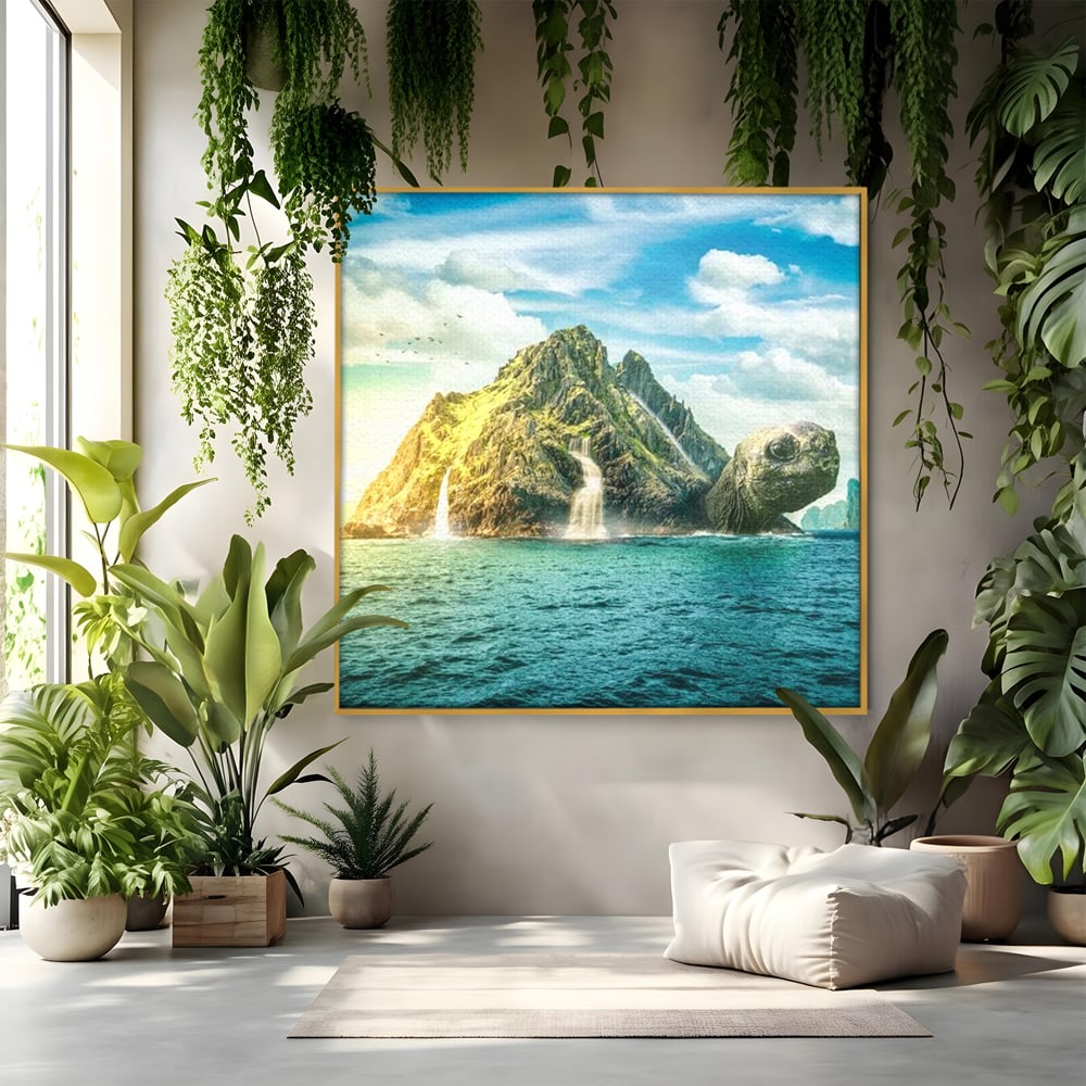 Tablou Canvas Premium, LuxCanva® M1418, Insula Testoasei, Rasarit, Ocean, Insula, Testoasa, Cascada, Stanci, Apa, Pasari, Natura, Peisaj, Magic, Birou, Living, Camera Copil