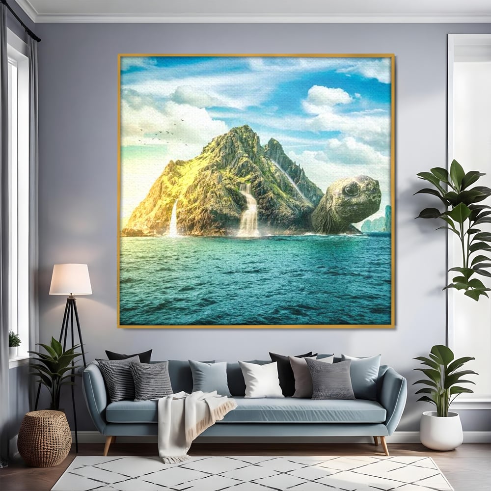 Tablou Canvas Premium, LuxCanva® M1418, Insula Testoasei, Rasarit, Ocean, Insula, Testoasa, Cascada, Stanci, Apa, Pasari, Natura, Peisaj, Magic, Birou, Living, Camera Copil