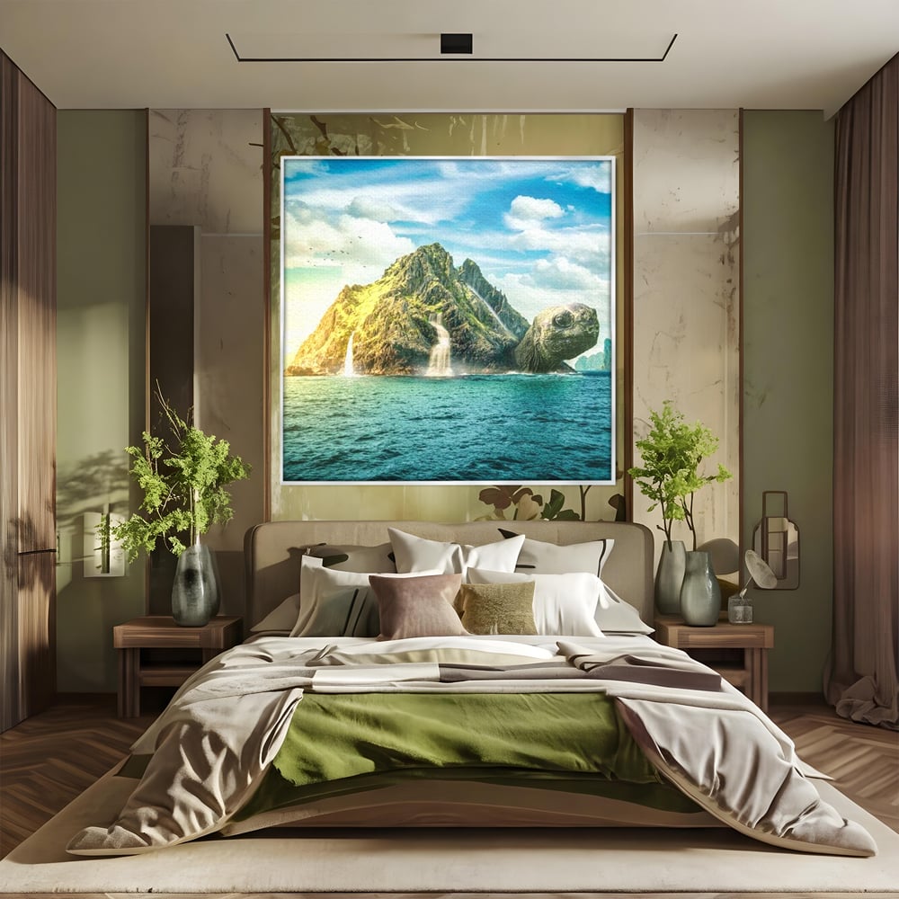 Tablou Canvas Premium, LuxCanva® M1418, Insula Testoasei, Rasarit, Ocean, Insula, Testoasa, Cascada, Stanci, Apa, Pasari, Natura, Peisaj, Magic, Birou, Living, Camera Copil