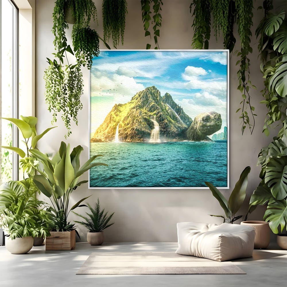 Tablou Canvas Premium, LuxCanva® M1418, Insula Testoasei, Rasarit, Ocean, Insula, Testoasa, Cascada, Stanci, Apa, Pasari, Natura, Peisaj, Magic, Birou, Living, Camera Copil