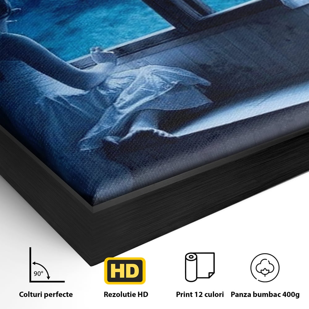 Leinwand Wandkunst Canvas Premium, LuxCanva® M1419, Dialog mit dem Ozean, Fenster, Kind, Fisch, Delphin, Aquarium, Neugier, Neugierde, Tief, Faszinierend, Geschichte, Traum, Büro, Wohnzimmer, Kinderzimmer
