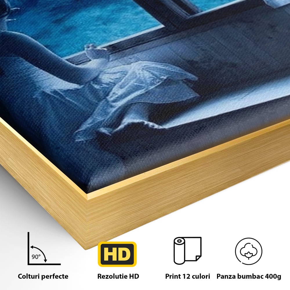 Leinwand Wandkunst Canvas Premium, LuxCanva® M1419, Dialog mit dem Ozean, Fenster, Kind, Fisch, Delphin, Aquarium, Neugier, Neugierde, Tief, Faszinierend, Geschichte, Traum, Büro, Wohnzimmer, Kinderzimmer