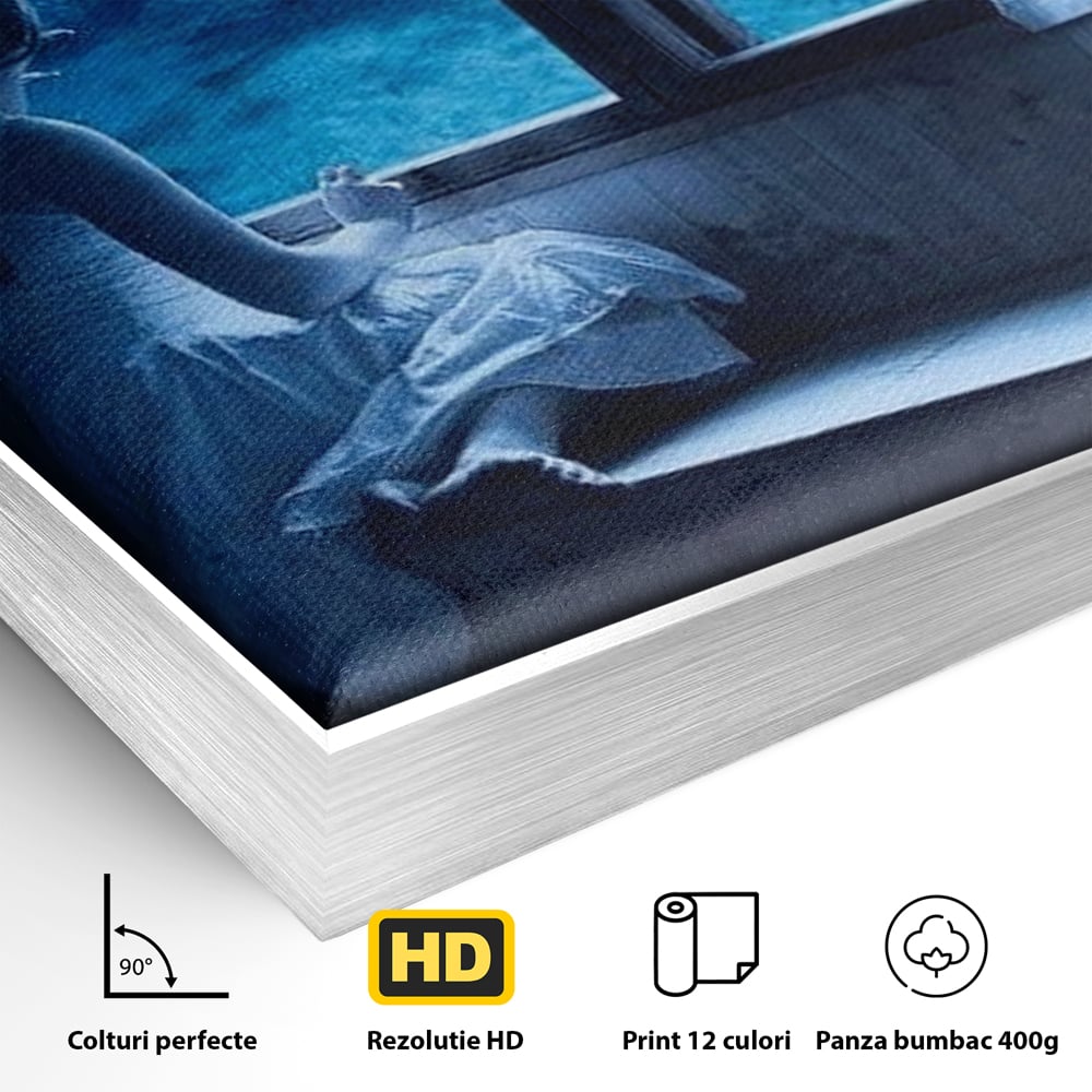 Leinwand Wandkunst Canvas Premium, LuxCanva® M1419, Dialog mit dem Ozean, Fenster, Kind, Fisch, Delphin, Aquarium, Neugier, Neugierde, Tief, Faszinierend, Geschichte, Traum, Büro, Wohnzimmer, Kinderzimmer