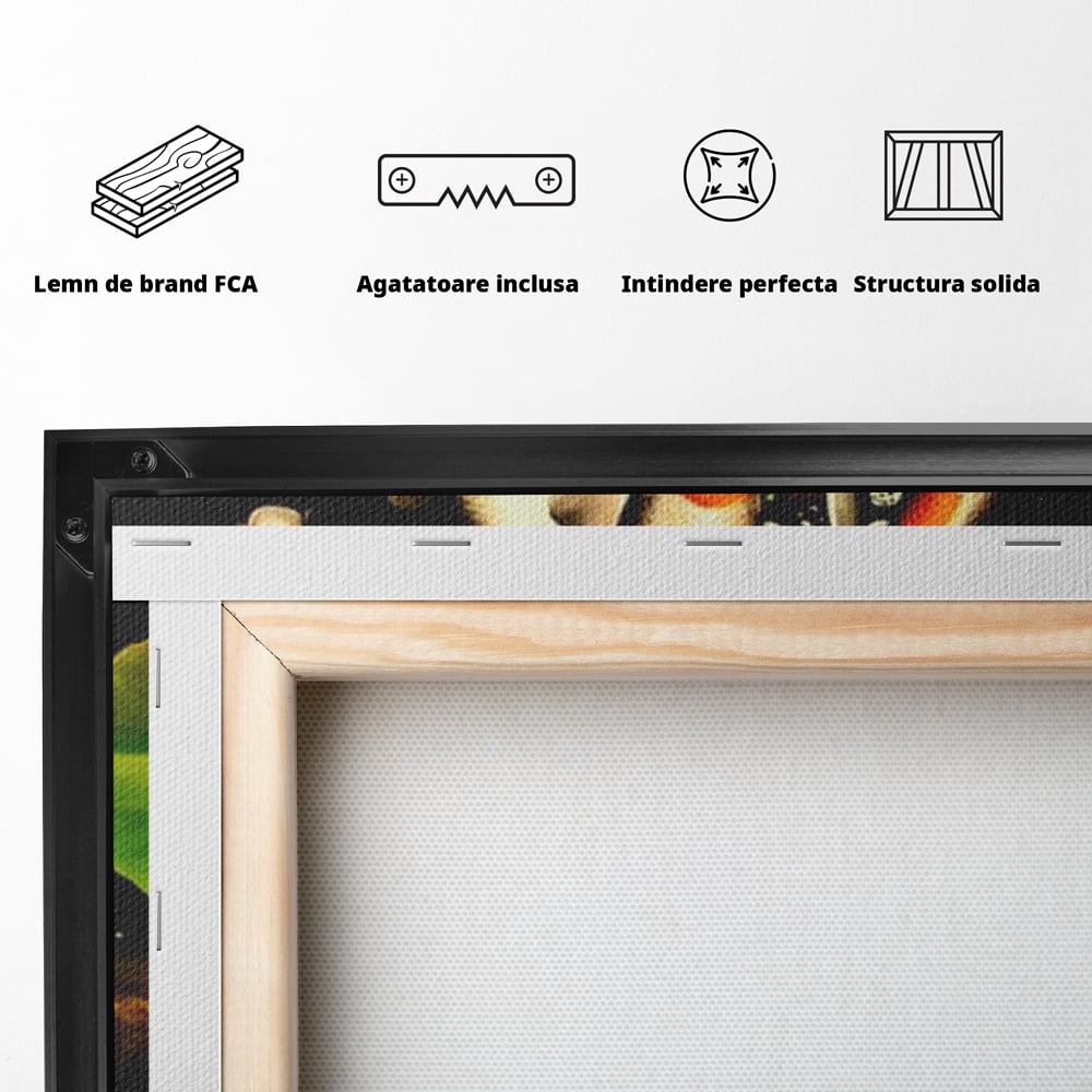 Tablou Canvas Premium, LuxCanva® M1420, Un Iaz Norocos, Pesti, Koi, Apa, Abundenta, Multicolor, Nuferi, Zen, Pietre, Natura, Armonie, Birou, Living, Camera Copil