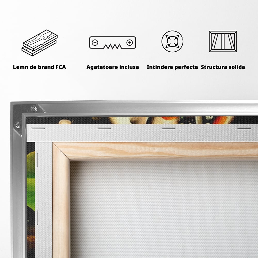Tablou Canvas Premium, LuxCanva® M1420, Un Iaz Norocos, Pesti, Koi, Apa, Abundenta, Multicolor, Nuferi, Zen, Pietre, Natura, Armonie, Birou, Living, Camera Copil