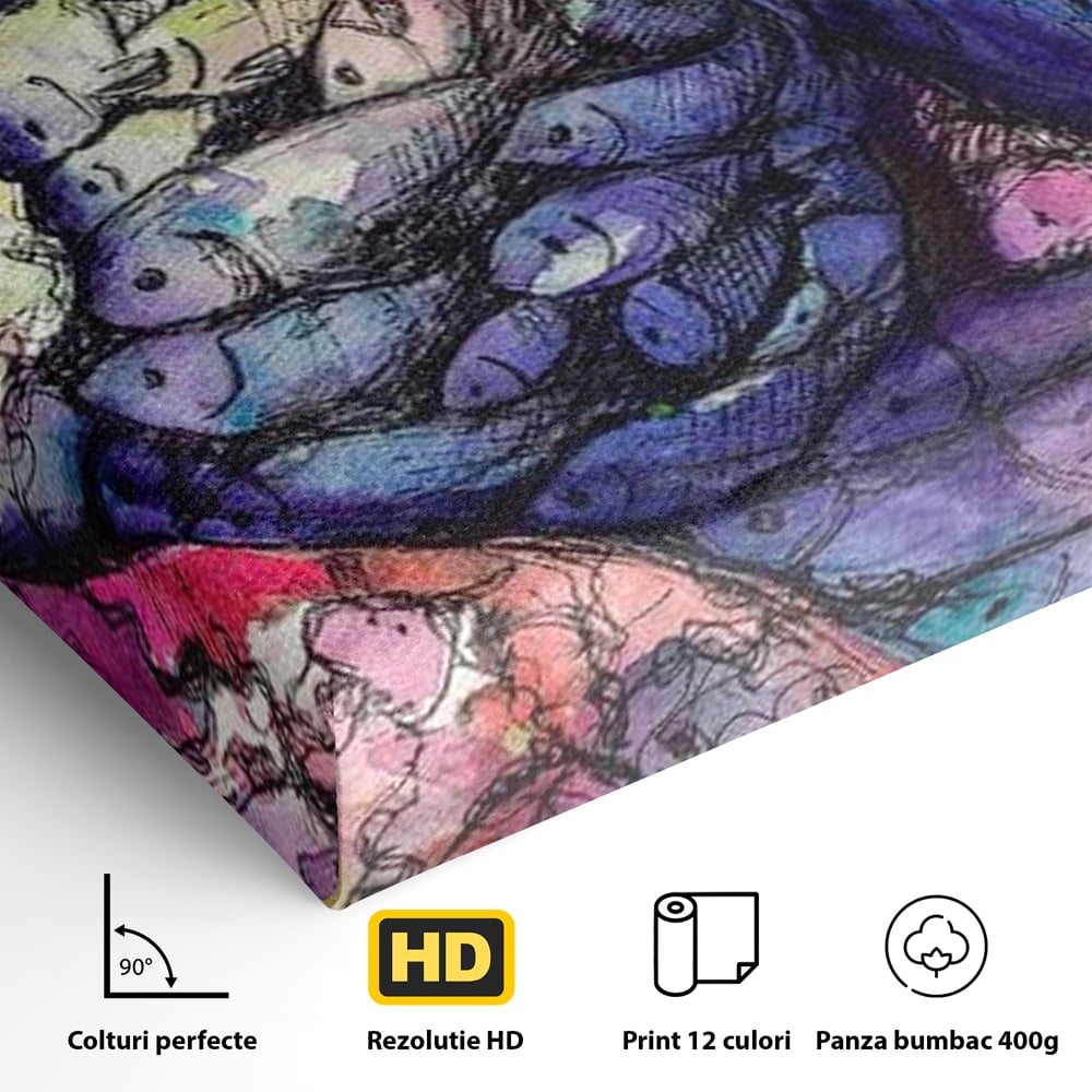 Leinwand Premium Canvas Wandkunst, LuxCanva® M1421, Aquatisches Mosaik, Malerei, Wasser, Marine, Zeichnung, Abstrakte Kunst, Harmonie, Wellen, Mehrfarbig, Fisch, Büro, Wohnen, Wohnzimmer, Kinderzimmer
