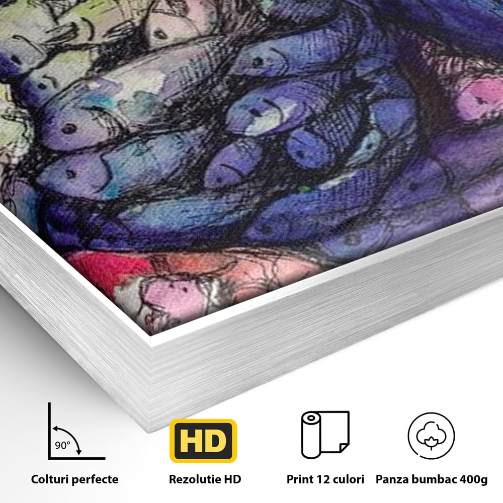 Leinwand Premium Canvas Wandkunst, LuxCanva® M1421, Aquatisches Mosaik, Malerei, Wasser, Marine, Zeichnung, Abstrakte Kunst, Harmonie, Wellen, Mehrfarbig, Fisch, Büro, Wohnen, Wohnzimmer, Kinderzimmer