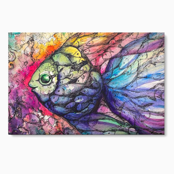 Leinwand Premium Canvas Wandkunst, LuxCanva® M1421, Aquatisches Mosaik, Malerei, Wasser, Marine, Zeichnung, Abstrakte Kunst, Harmonie, Wellen, Mehrfarbig, Fisch, Büro, Wohnen, Wohnzimmer, Kinderzimmer