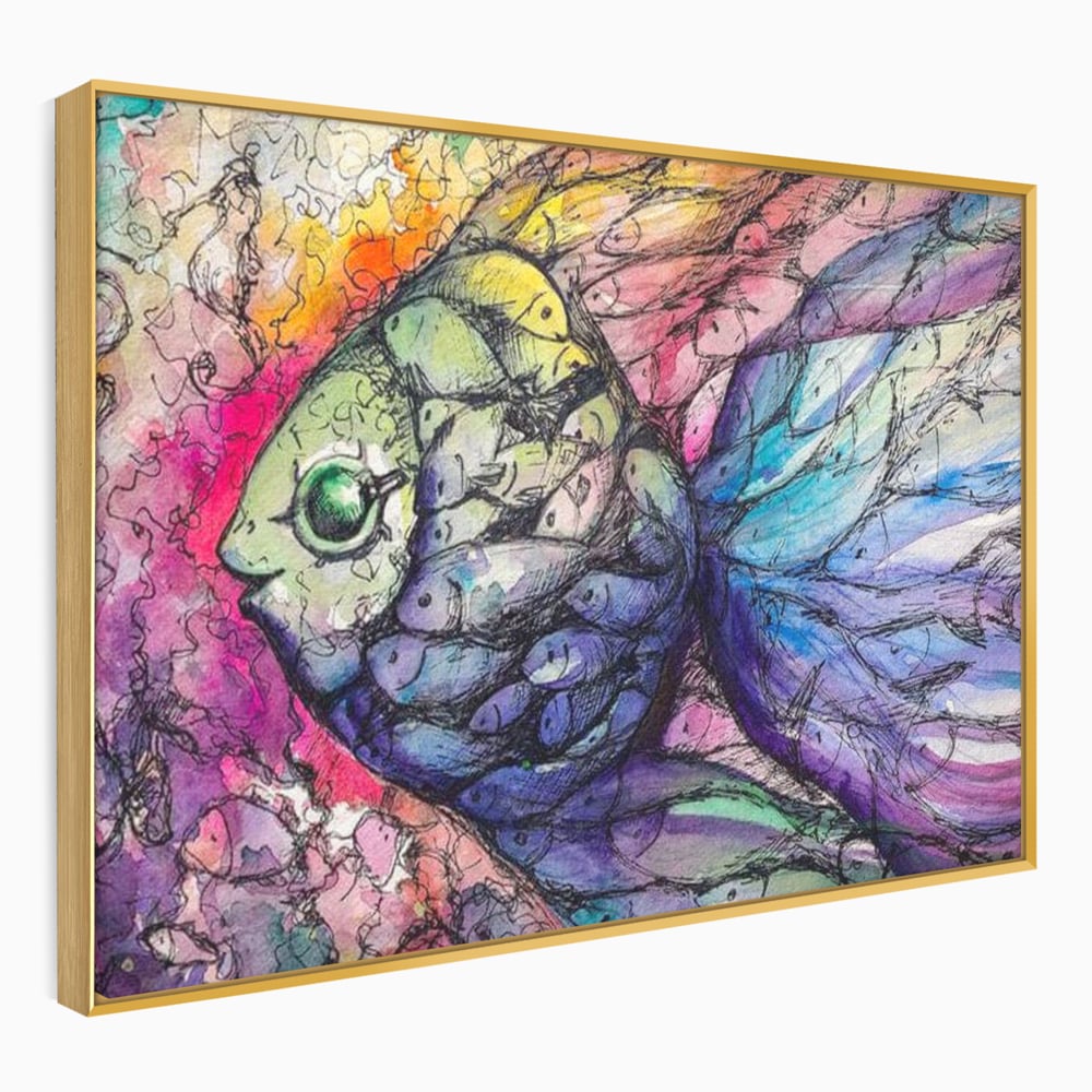 Leinwand Premium Canvas Wandkunst, LuxCanva® M1421, Aquatisches Mosaik, Malerei, Wasser, Marine, Zeichnung, Abstrakte Kunst, Harmonie, Wellen, Mehrfarbig, Fisch, Büro, Wohnen, Wohnzimmer, Kinderzimmer
