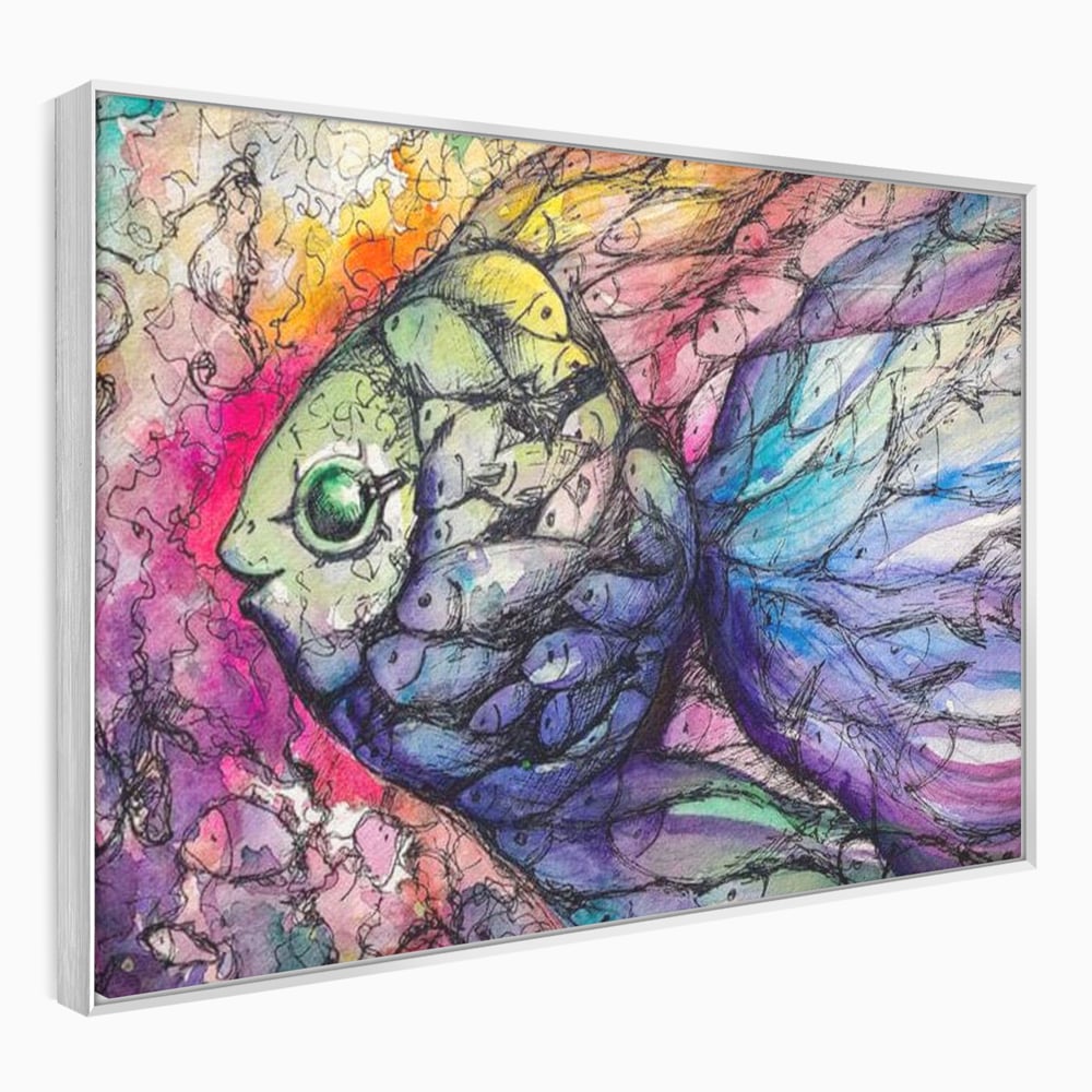 Leinwand Premium Canvas Wandkunst, LuxCanva® M1421, Aquatisches Mosaik, Malerei, Wasser, Marine, Zeichnung, Abstrakte Kunst, Harmonie, Wellen, Mehrfarbig, Fisch, Büro, Wohnen, Wohnzimmer, Kinderzimmer