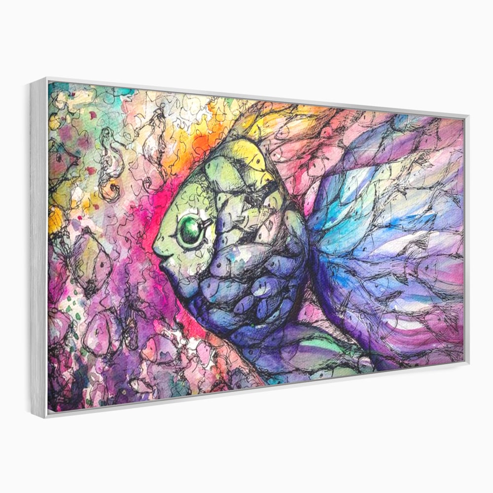 Leinwand Premium Canvas Wandkunst, LuxCanva® M1421, Aquatisches Mosaik, Malerei, Wasser, Marine, Zeichnung, Abstrakte Kunst, Harmonie, Wellen, Mehrfarbig, Fisch, Büro, Wohnen, Wohnzimmer, Kinderzimmer