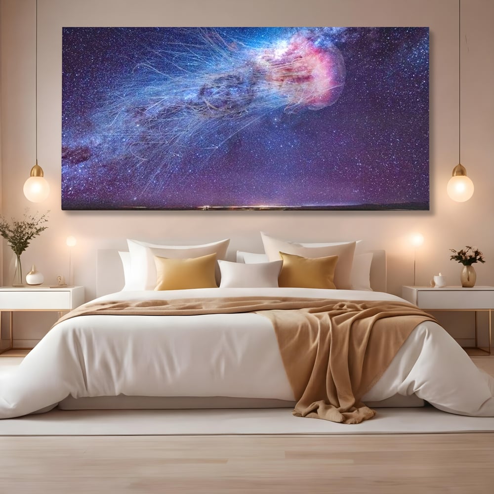 Tablou Canvas Premium, LuxCanva® M1422, Meduza Cosmica, Stele, Galaxie, Univers, Meduza, Copii, Spirit, Stralucitor, Plutire, Magie, Birou, Living, Camera Copil