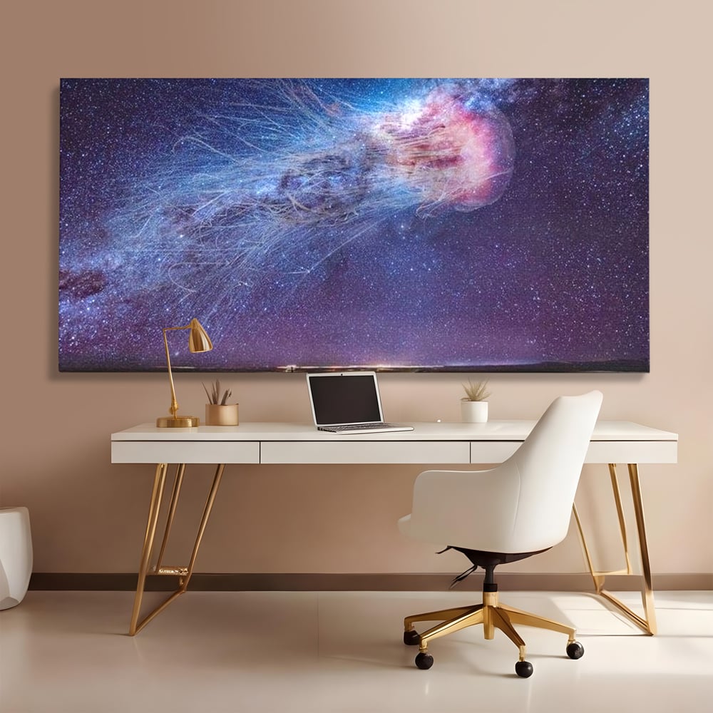 Tablou Canvas Premium, LuxCanva® M1422, Meduza Cosmica, Stele, Galaxie, Univers, Meduza, Copii, Spirit, Stralucitor, Plutire, Magie, Birou, Living, Camera Copil