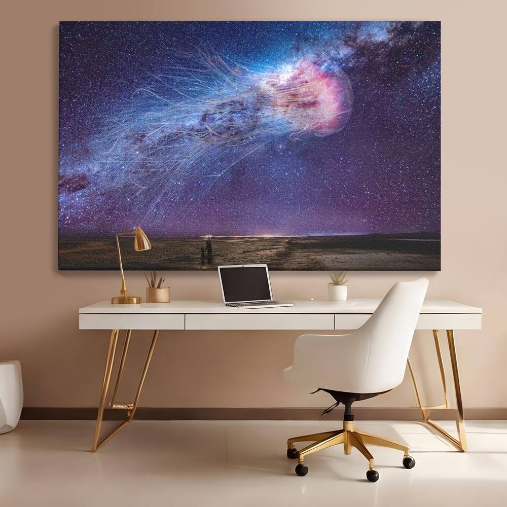 Tablou Canvas Premium, LuxCanva® M1422, Meduza Cosmica, Stele, Galaxie, Univers, Meduza, Copii, Spirit, Stralucitor, Plutire, Magie, Birou, Living, Camera Copil