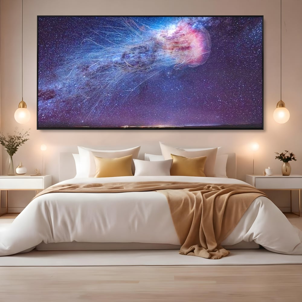 Tablou Canvas Premium, LuxCanva® M1422, Meduza Cosmica, Stele, Galaxie, Univers, Meduza, Copii, Spirit, Stralucitor, Plutire, Magie, Birou, Living, Camera Copil