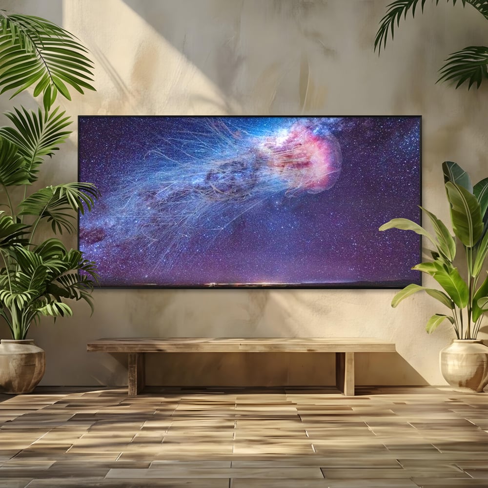 Tablou Canvas Premium, LuxCanva® M1422, Meduza Cosmica, Stele, Galaxie, Univers, Meduza, Copii, Spirit, Stralucitor, Plutire, Magie, Birou, Living, Camera Copil